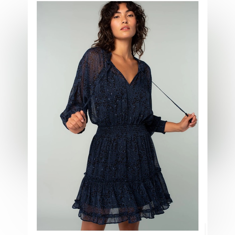 Love Stitch Good Nights Midnight Blue‎ Long Sleeve Tiered Mini Dress